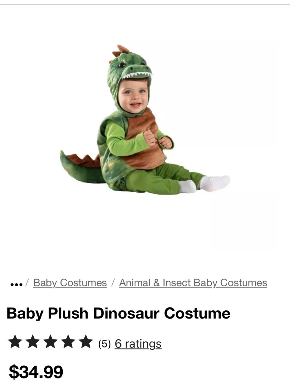 Spirit Plush Baby Dinosaur Costume - Green and Brown